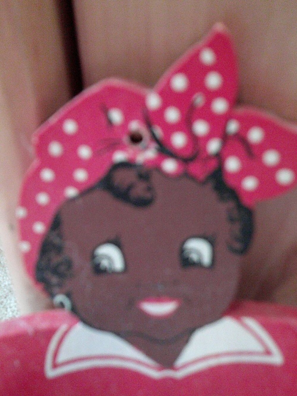 Vintage Aunt Jemima like wooden hanging memo pad